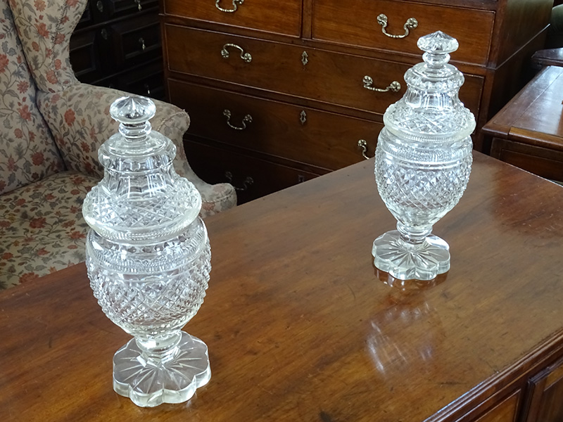 Pair 19th. century cut glass sweet jars